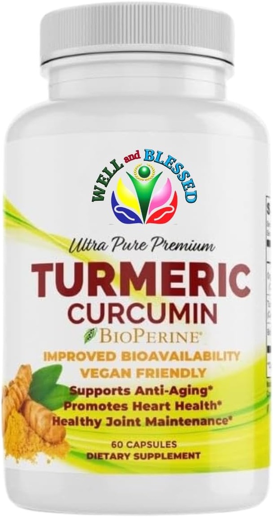 Kurkuma Ergänzung mit BioPerine - 60 Kapseln - Bio-Turm-Root-Extrakt - Vegan freundlich, Enhanced Absorption, tägliche Gelenk- und Herzunterstützung