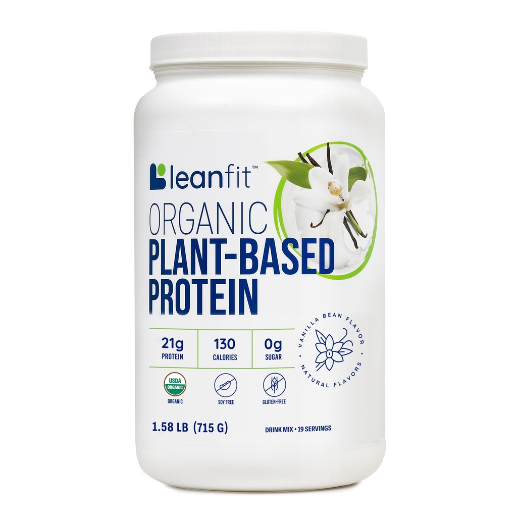 LeanFit Organic Plant-Based Protein Powder, Natural Vanilla Flavor - Vegan, USDA Organic Certified, Soy-Free, Gluten-Free, Dairy-Free, Sugar-Free, Non-GMO - 21g Protein, 19 Portionen, 1.58 Pound Tub