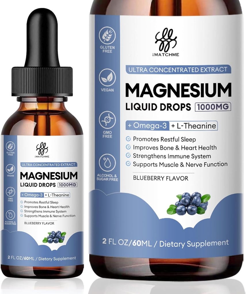 Magnesio Liquido con Glycinate, Citrato, Ossido, Taurate e Malate, Aroma di mirtillo, 2 Fl Oz