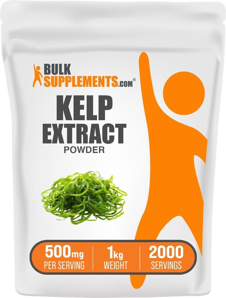 BulkSupplements.com Kelp Extract Powder - Kelp Supplement, Brauner Nahtextrakt, Nahtpulver - Glutenfrei, 500mg pro Servierung, 1kg (2.2 lbs) (Pack von 1)
