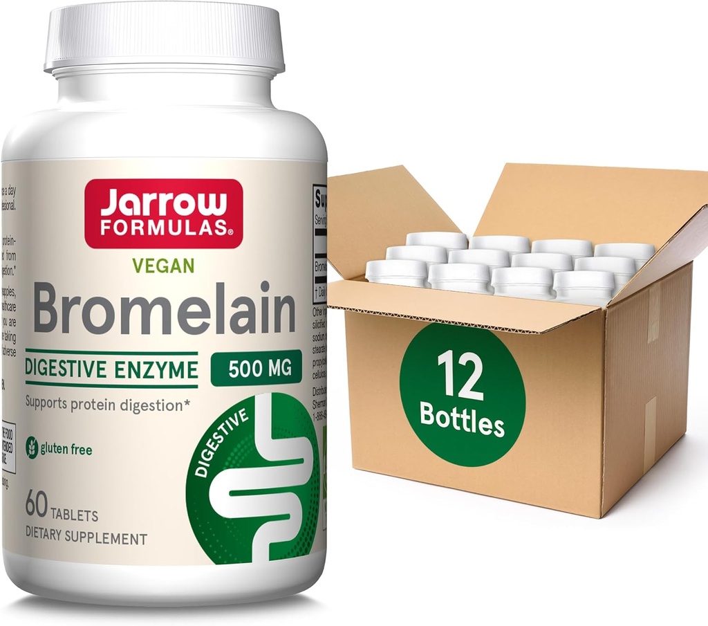Jarrow Formulas Bromelain Tablets, 500 mg Dietary Supplement for Protein Digestion, 60 Tablets, 60 Day Supply, (Pack of 12)