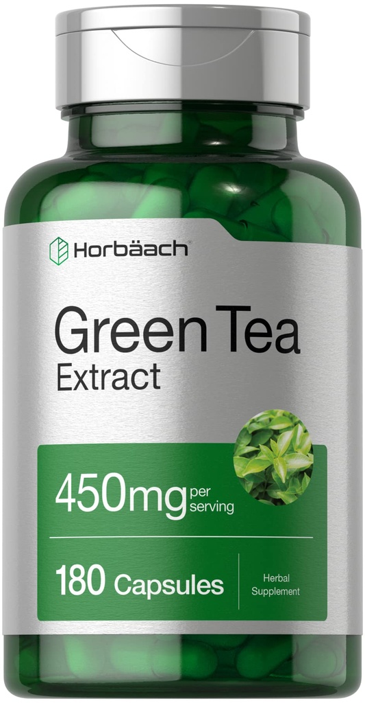 Horbäach Grüner Tee Extrakt Kapseln 450mg | 180 Count | Kräuterergänzung | Non-GMO und Gluten kostenlos