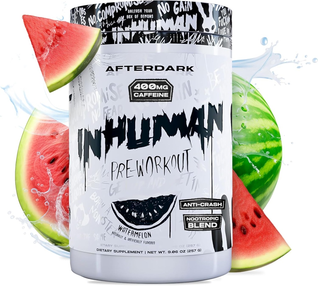 APRÈS INHUMAN Poudre de pré-entraînement, connexion Mind-Muscle améliorée, énergie soutenue, mélange nootrope de Potent, végétalien, sans gluten, sans soja, 400 mg de caféine, sans crash, pas de pastèque