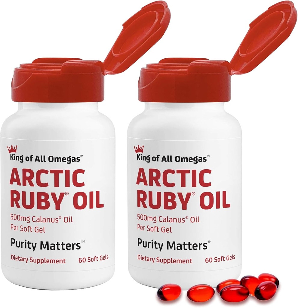 Huile de rubis arctique - supplément Oméga 3 avec l'astaxanthine 2mg - contient des acides gras essentiels et des antioxydants - soutient le coeur, le cerveau, les yeux, la peau, les articulations et la santé immunitaire - 60 Softgels (2 pack)