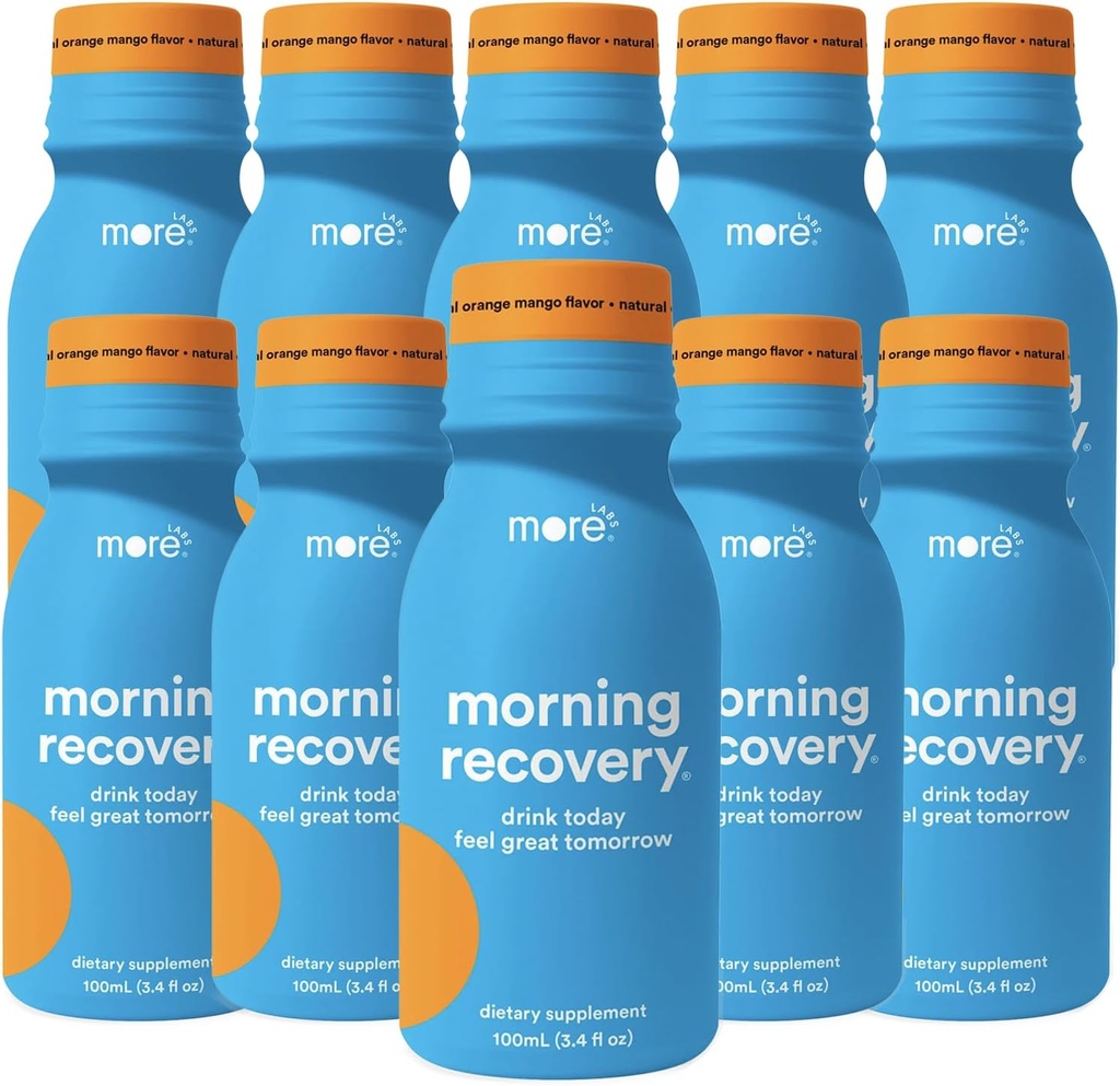 More Labs Morning Recovery Orange Mango Flavor Electrolyte & Milk Thistle Drink 10 Pack | Hydrate While Drinking | Highly Soluble Liquid DHM