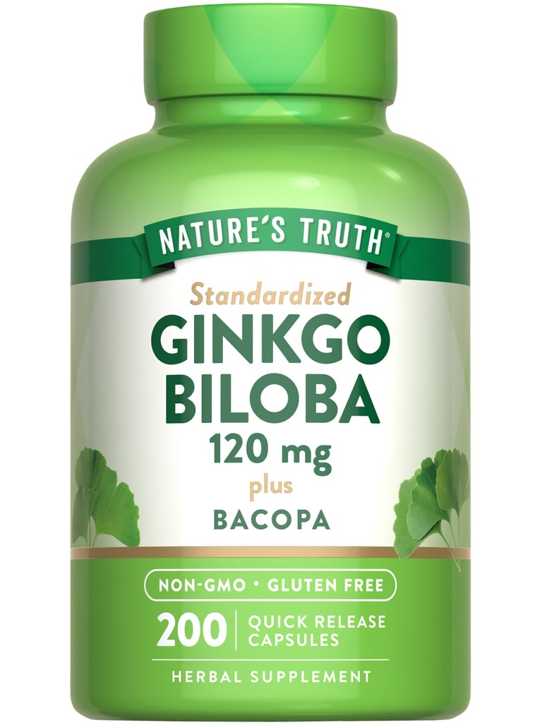 Nature's Truth Ginkgo Biloba 120mg | Plus Bacopa | 200 Schnelle Veröffentlichung Kapseln | Standardisierte Extrakt | Non-GMO und glutenfreie Ergänzung