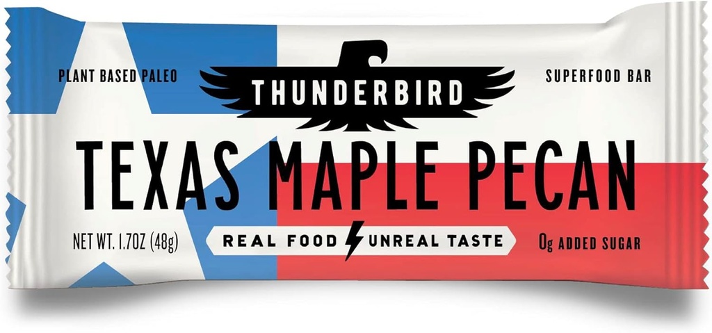 Thunderbird Bars Energy Snack, senza glutine con proteine, sano cibo reale, Vegan Paleo Non OGM, senza aggiunta di zucchero, Texas Maple Pecan Flavor (12 conte, 1.7 bar)