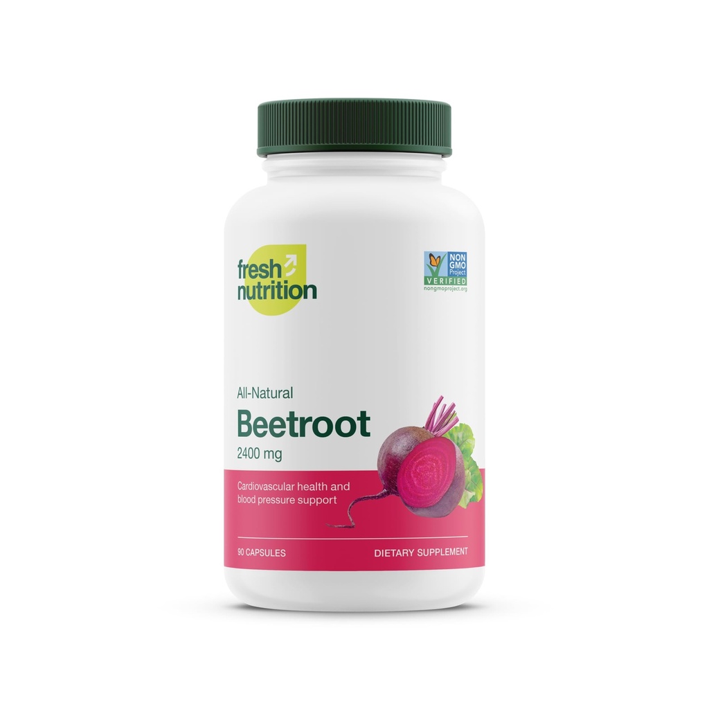 Alimentation fraîche Capsules de racines de betteraves biologiques - 2400mg Posologie de la substance - Support antioxydant - Vegan, non OGM, sans gluten - 90 Capsules