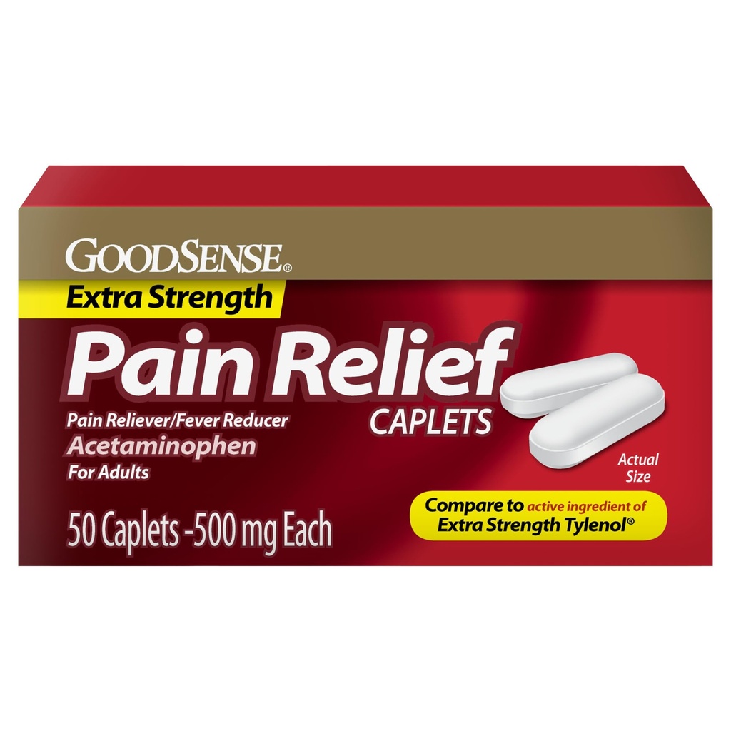 GoodSense Extra Strength Pain Relief, Acetaminophen Caplets, 500 mg, 50 Count