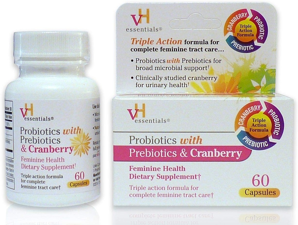 VH Essentials Probiotiques avec Prébiotiques et supplément de santé aux canneberges féminines - 60 Capsules 1-Pack