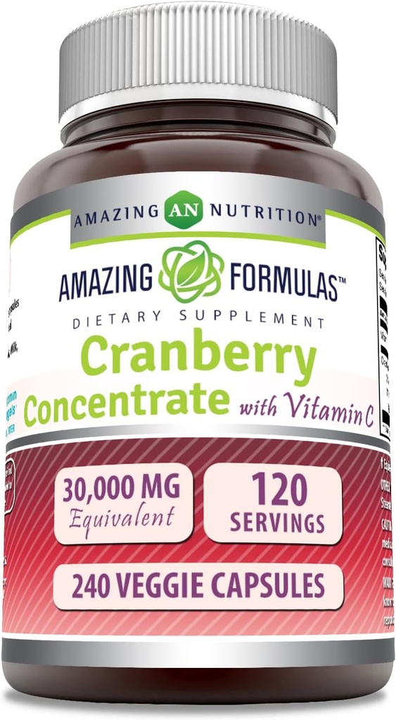 Erstaunliche Formeln Cranberry Konzentrat 30.000 mg mit Vitamin C Ergänzung | Veggie Kapseln | Super Strength | Non-GMO | Gluten Free | Made in USA (1 Pack, 240 Count)