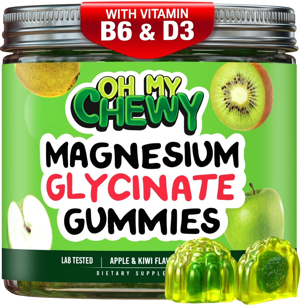 Center-Filled Magnesium Glycinate Gummis 400MG - Hohe Absorption für Kinder, Jugendliche & Erwachsene - Zuschlag für Schlaf, Beruhigung und Muskelentspannung mit B6 & D3 - Glutenfrei & Vegan freundlich - 60 Zähler