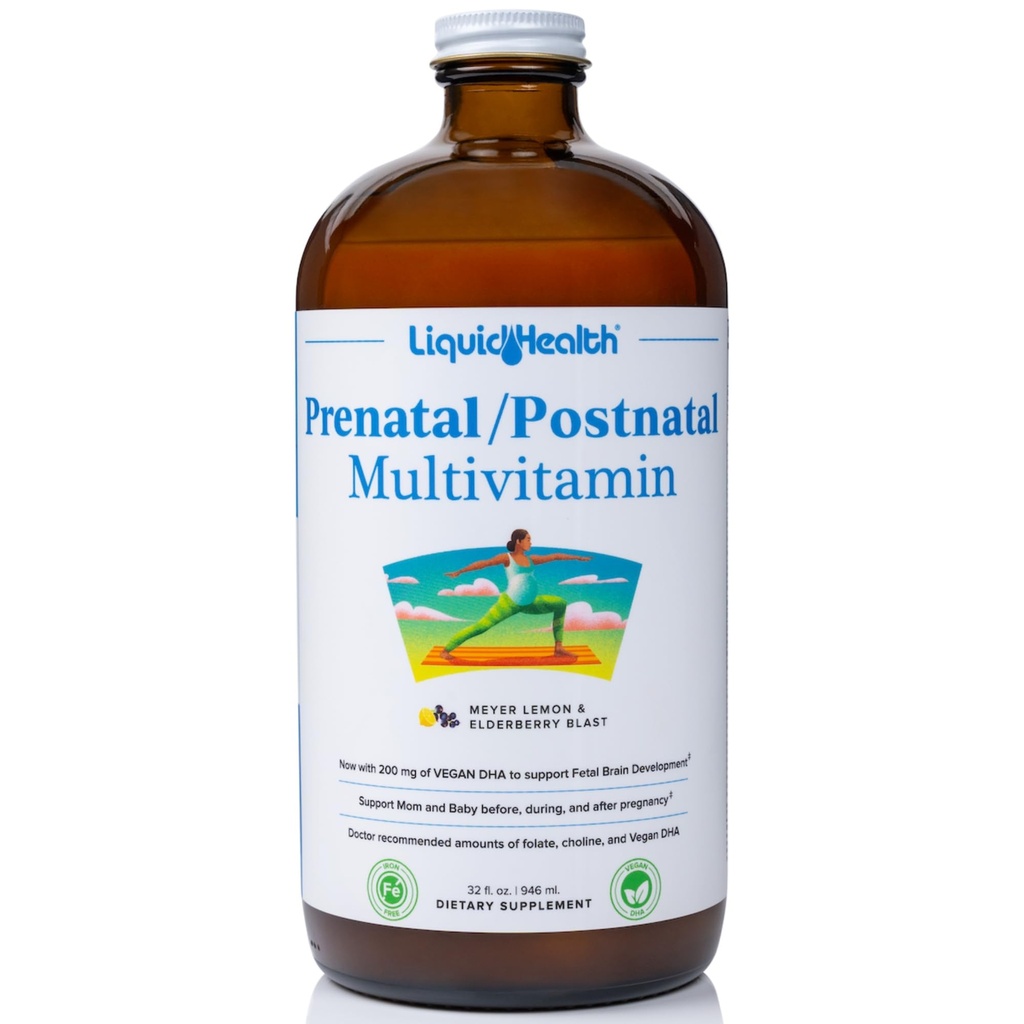 LIQUIDHEALTH Prenatal/Postnatal Multivitaminico Liquido Donna con Folato Reale - Vitamine Pre e Postnatali per Prima, Durante, Dopo la Gravidanza - Made in USA, Vegan, Sugar-Free, Non OGM (32 oz)