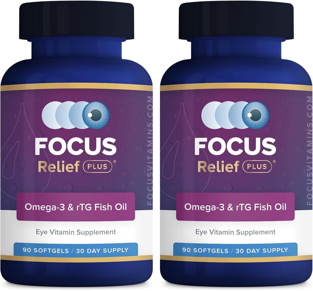 Focus Relief Plus Dry Eye Formula (180 ct. 60 Day Supply) Omega 3 Supplement - Dry Eye Relief Supplement - Omega 3 Fish Oil