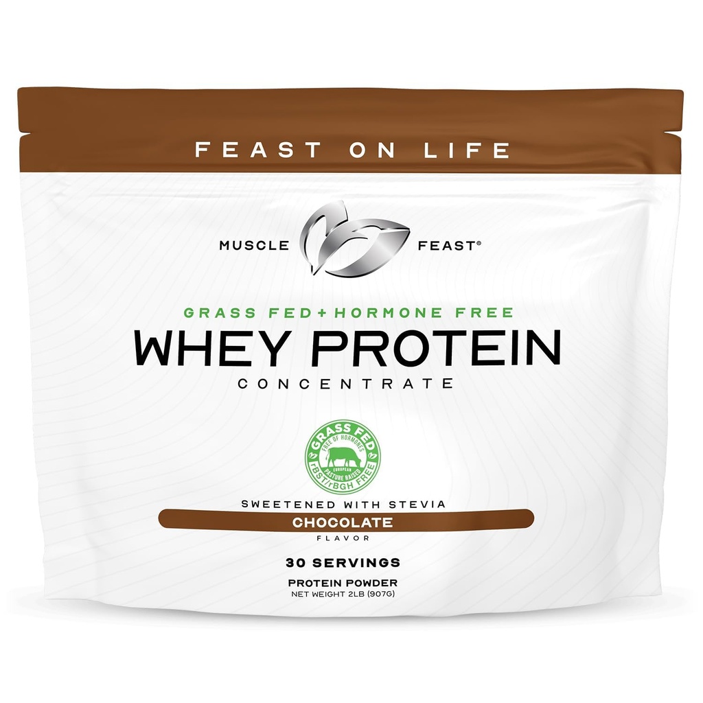 Muscle Feast Gras-Fed Whey Protein Konzentrat Pulver, All Natural, Hormone freie Weide Raised Whey Protein Pulver für Frauen & Männer, Clean, Non-GMO & Gluten freie Whey Konzentrat - Schokolade, 2lb