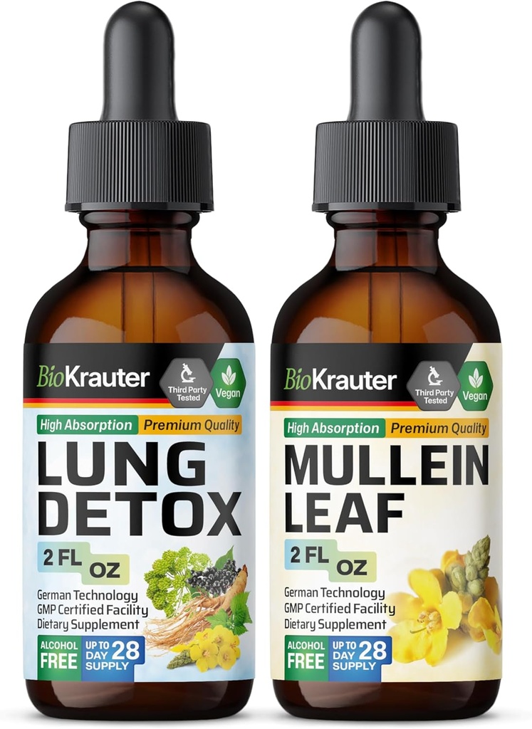 BIO KRAUTER Lung Detox Tincture 2 Fl. Oz. & Mullein Tincture 2 Fl Oz.
