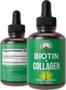 Collage liquido per donne e uomini con biotina. Gocce orali avanzate 2-in-1 per la crescita dei capelli, la pelle e le unghie. 10.000 mcg di collagene bovino Peptidi + 5.000 mcg Biotina. Senza glutine, zero integratori di zucchero