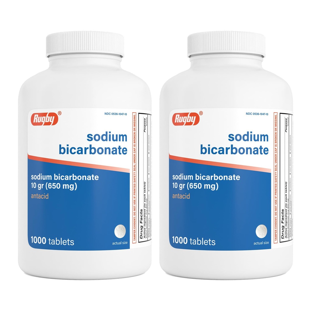 Rugby Natriumbicarbonat 650 mg Antacid Tabletten - Relief für Soburn, Sour Stomach & Indigestion, 1000 Count (2-Pack)