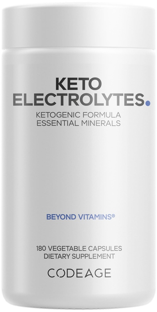 Codeage Keto Electrolytes Supplemento – Vegan Electrolyte Tablets w Magnesium, Potassium, Calcium & Salt - Elettrolita Polvere Sale Pillole & Bere Integratori di Idratazione - Non OGM Keto Diet - 180 Capsule
