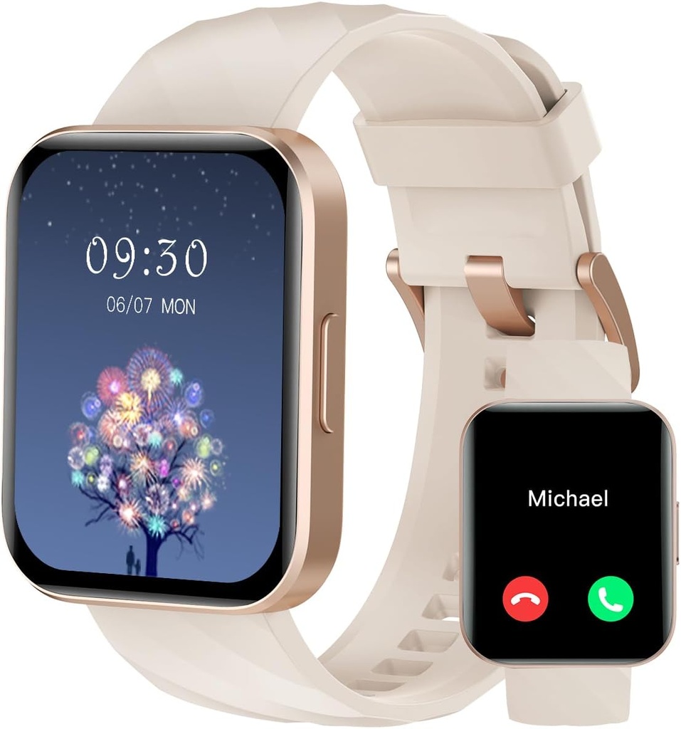 Montres intelligentes RUIMEN pour femmes hommes (Réponse/Faire des appels) Compatible avec les téléphones iPhone/Android, 1.85" HD écran Fitness Tracker Heart Rate Monitor 100+ Sports Tracker Watch Imperméable (Milky White)