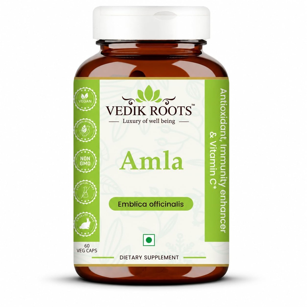 Amla Kapseln 100% Bio Immunität Enhancer natürliche Quelle von Vitamic C Kräuter Ergänzungen (60 Kapseln) (Pack von 1)