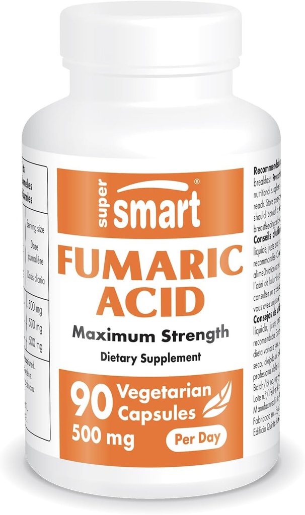 Supersmart - Acido Fumarico 500mg al giorno (forza massima) - Supplemento naturale | Non OGM & Gluten Free - 90 capsule vegetariane