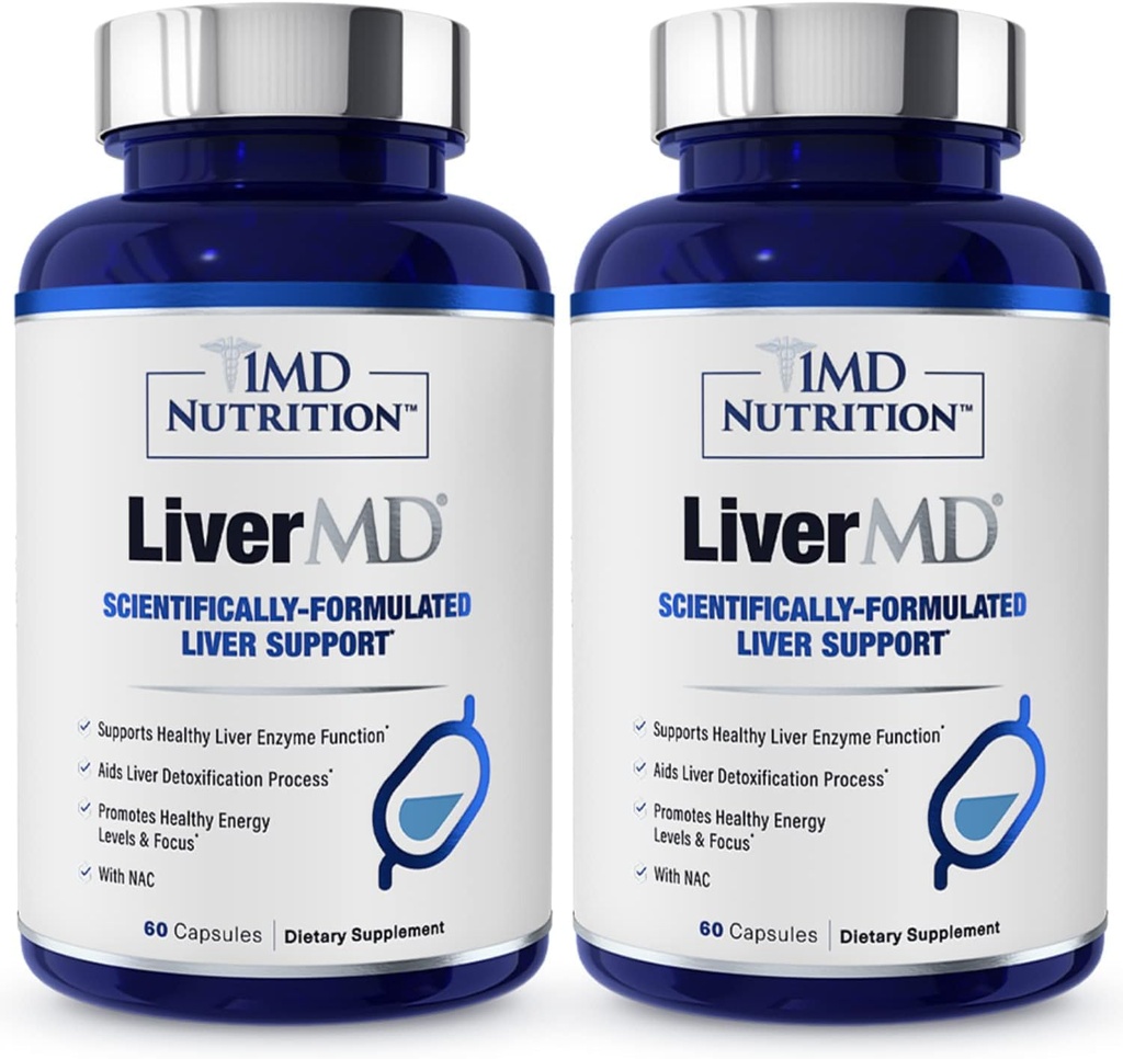 1MD LiverMD - Liver Support Supplement | Siliphos Milk Thistle Extract - Hochverfügbar, für Liver Support | 60 Kapseln (2-Pack)