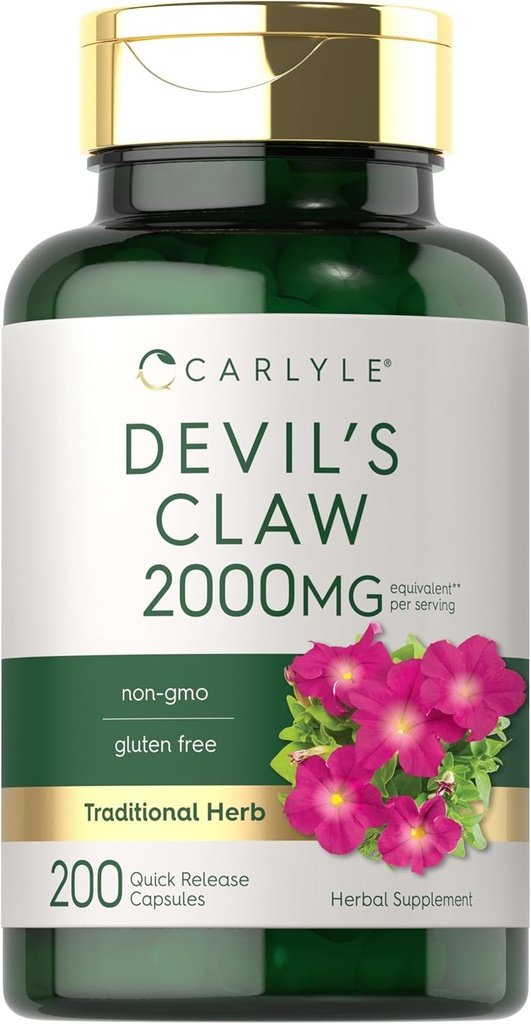 Carlyle Devils Claw 2000 mg | 200 capsule | Estratto di radice concentrato | Devils Claw Herbal Supplement | Non-GMO, Gluten Free Supplement