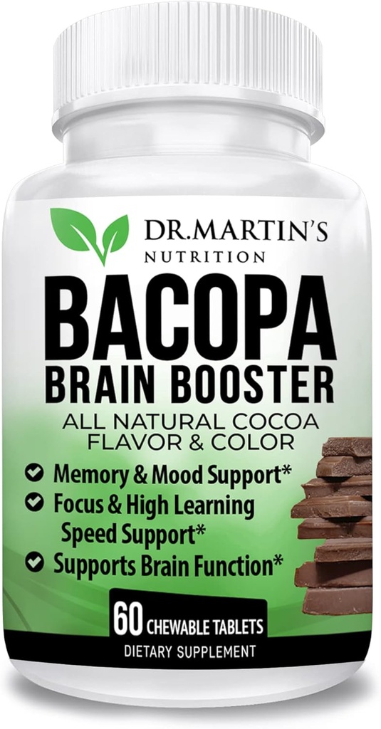 BACOPA MONNIERI/BRAHMI CHEWABLE Tablets |Brain Booster Supplement für Speicher, Mood Support & Sharpness| Focus & HIGH Learning & Brain Functions AYURVEDIC HERB für Kinder & Erwachsene | Kakao Geschmack