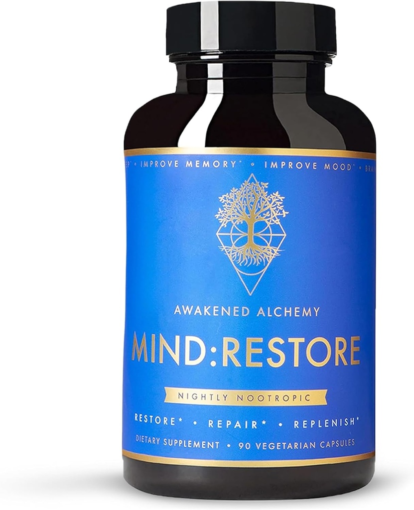 MIND:RESTORE Premium Nighttime Nootropic Supplemento | Nutrizione cerebrale per memoria e sonno | 9 ingredienti Premium | L Theanine Lions Mane Choline Magnesium L Threonate Vitamina B6 Bacopa Monnieri
