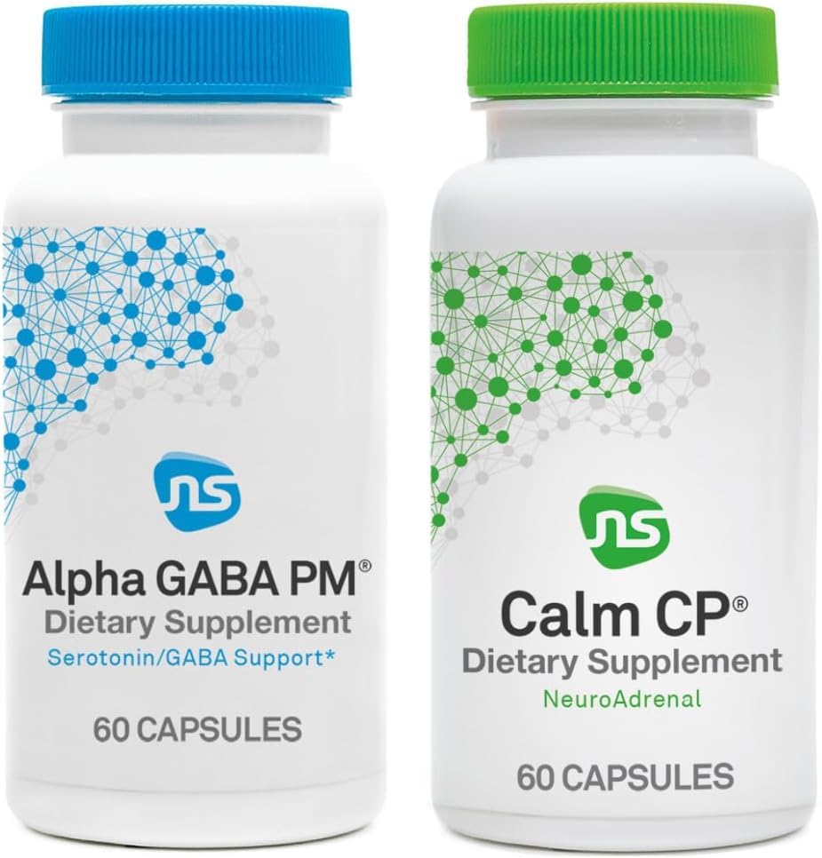 NeuroScience Stress Response & Sleep Set - Alpha GABA PM + Calm CP with Melatonin, L-theanine, Banaba Leaf & More (2 Prodotti, 60 Count Every)