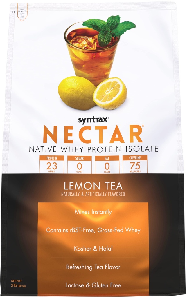 Sintrax Nutrition Nectar, 100% Whey Protein Isolate Powder, rinfrescante frutta aroma, tè al limone, 2 lbs