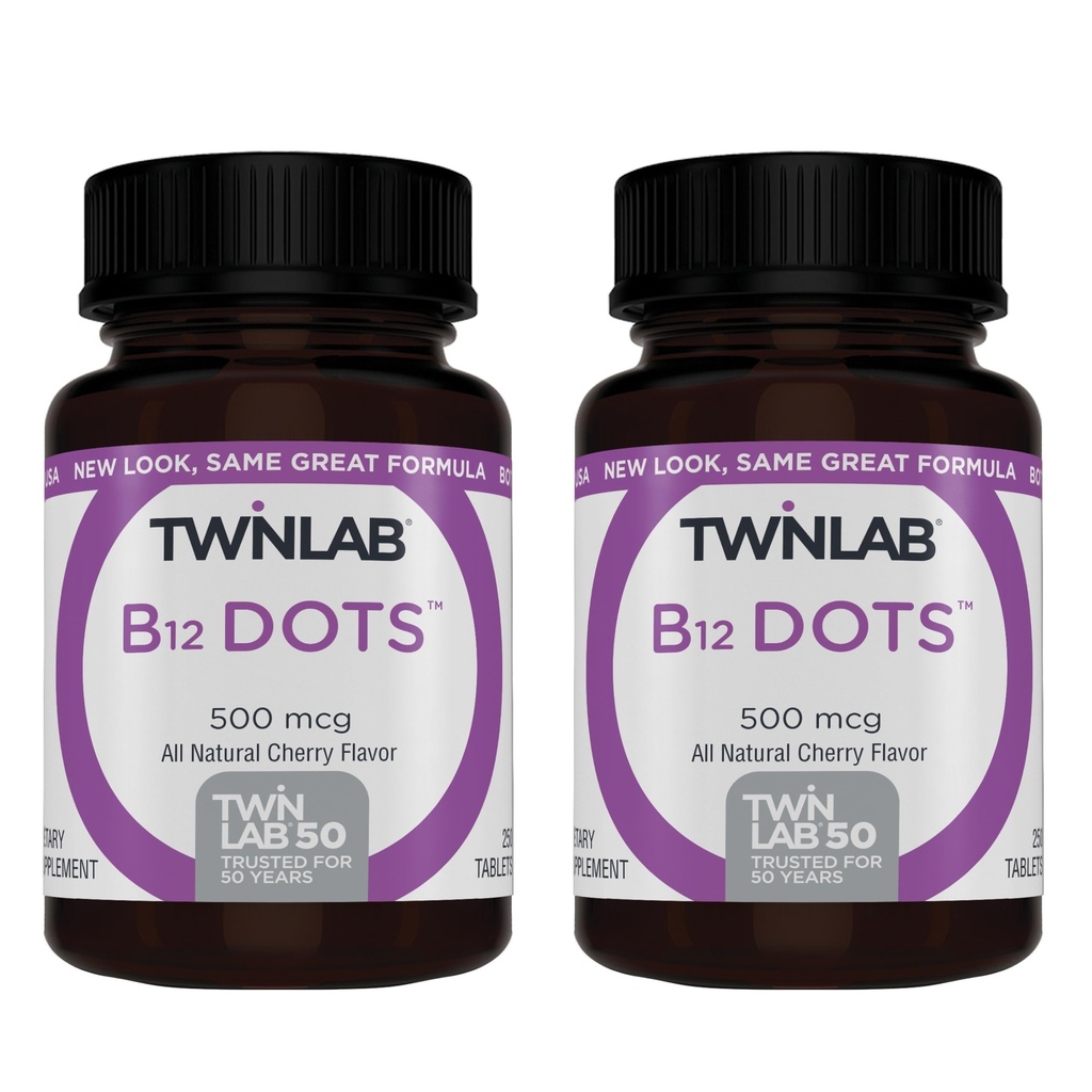 Twinlab B-12 Dots - Energy Production Support Supplements mit Vitamin B12-500 mcg, 250 Tabletten (2 Packung)