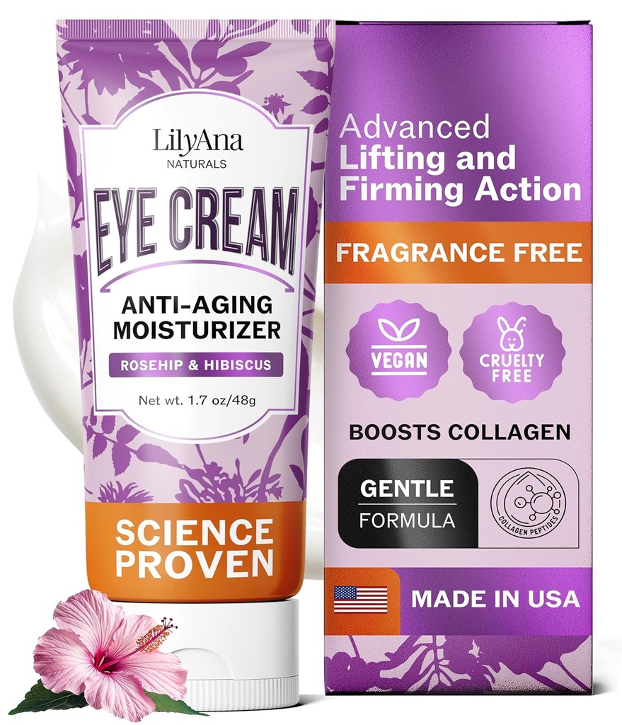 LilyAna Naturals Eye Cream for Dark Circles and Puffiness, Under Eye Cream für Falten und Taschen, Anti Aging - hilft, die Trockenheit zu verbessern; für empfindliche Haut - 1,7 Unzen - Made in USA