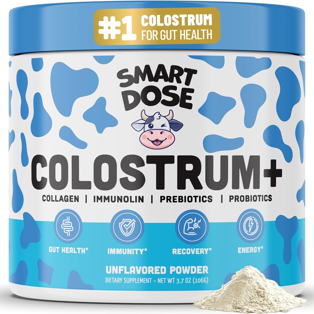 Bovine Colostrum+ Pulver für Gut Health & Digestion - 12-in-1 Formel für Bloating, Immununterstützung & Energie - mit 45% IgG ImmunoLin, Probiotics, Prebiotics, Collagen & L-Glutamin