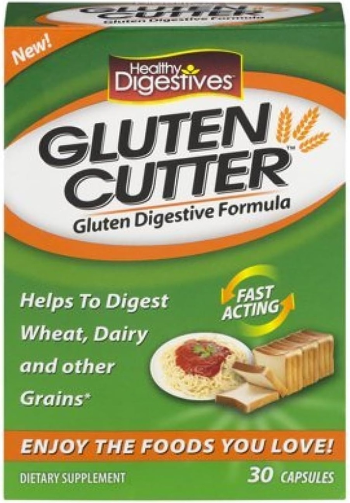 Gesunde Digestives Gluten Cutter Enzym Formel - Hilft, Ihre Körper Gluten Verdauung und Assist in Breaking Down Wheat, Dairy und andere Getreide - 30 Servierungen, Kapseln (Pack von 2) MVxO$:D