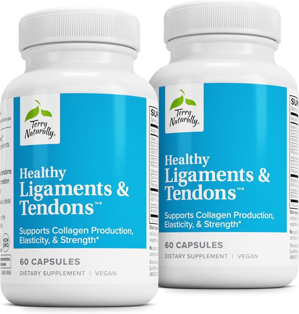 Terry Naturally Healthy Ligaments & Tendons - Integratore alimentare per il supporto Connective Tissue & Joint Lubrication - Formula Non OGM per aiutare Ligament & Muscle Health - 60 Capsule, 2 Pack