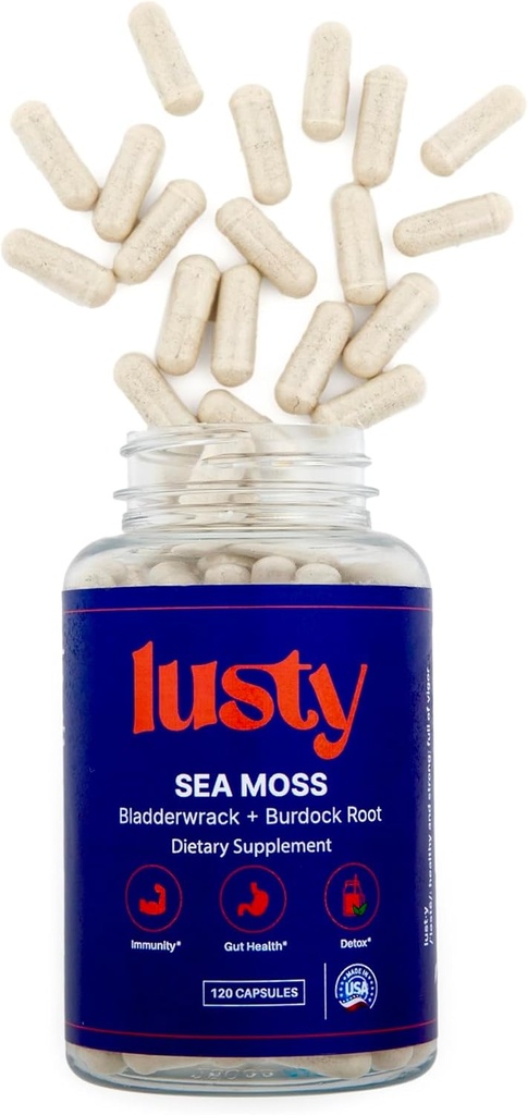 Lusty Nutrition Sea Moss Capsule - American Made - 60 Day Supply - Superboost Formula - Organic Bladderwrack, Burdock Root & Black Pepper Extract - Gut Health, Brain/Cognitive Boost - Immunità