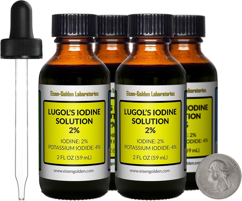 Lugol's Iodine / 2% Lösung / 8 Oz in vier Bernsteinglasflaschen/Kostenlose Tropfen/USA