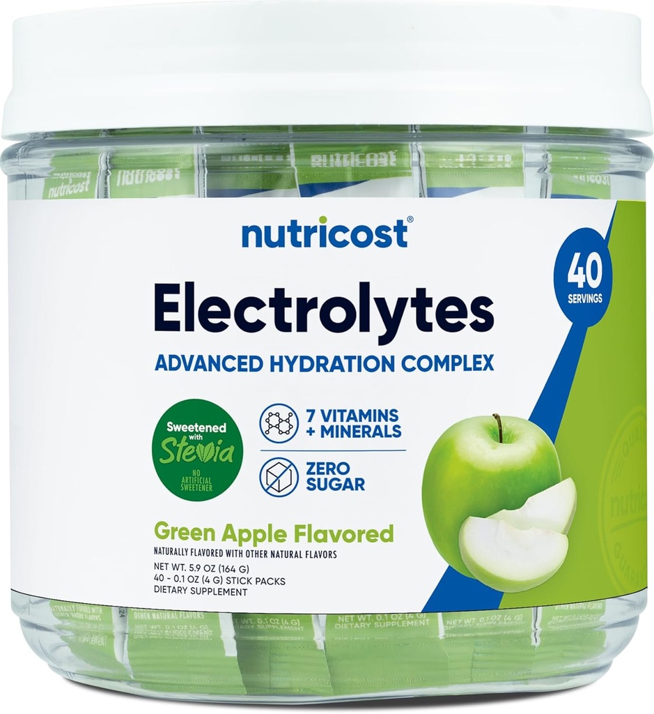 Nutricost Elektrolyte Komplex, Grün Apple Flavored, 40 Stickpacks - Advanced Hydration Complex