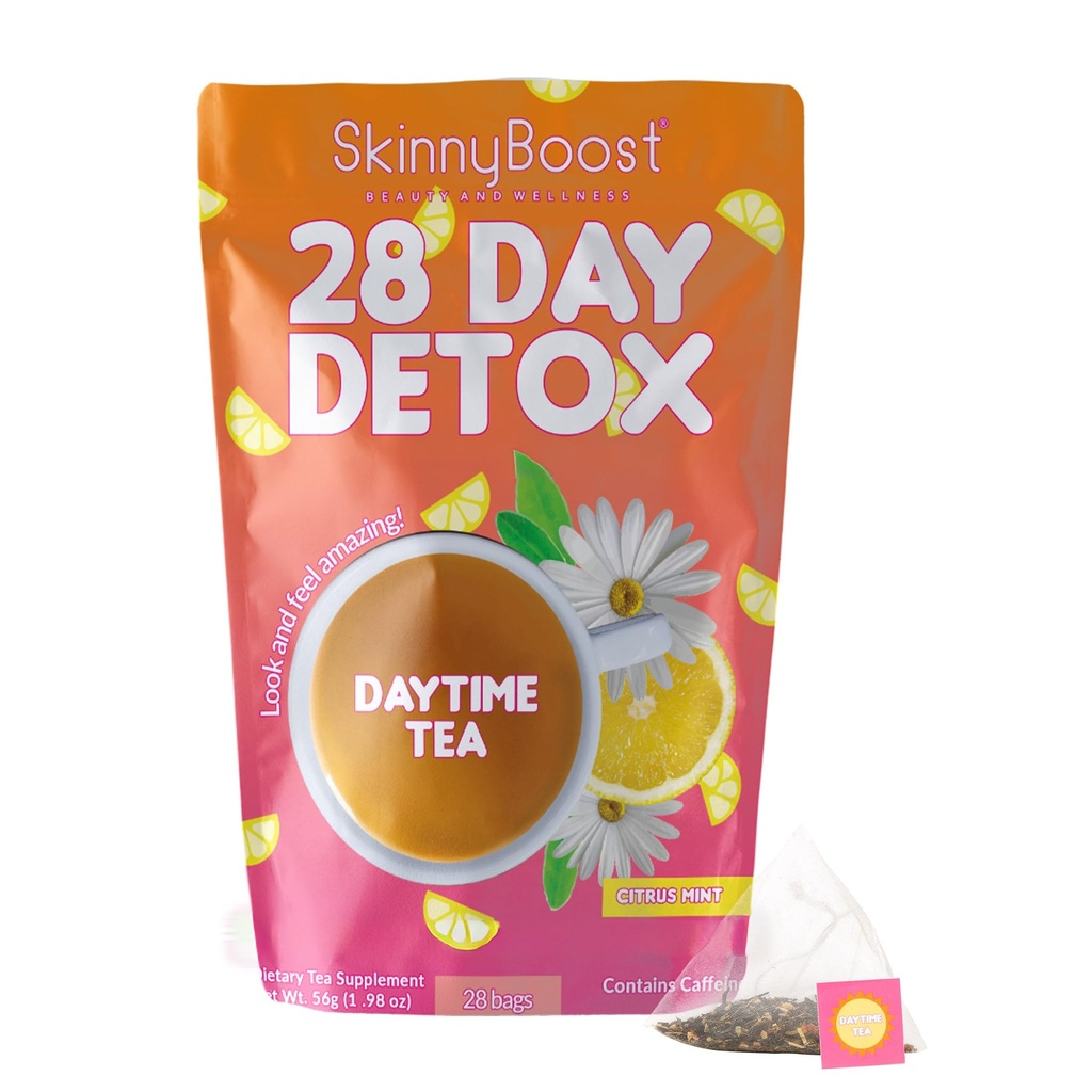 SkinnyBoost 28 giorno Detox Daytime Tea - CITRUS MINT (28 sacchetti di tè) Supporta Metabolismo Boost, Detox, Tutto naturale, Non OGM, Vegan, Keto Friendly