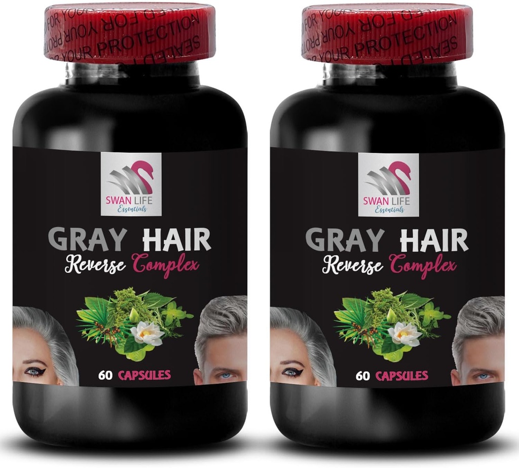 PABA - Graues Haar Reverse - Natürliches Haar-Komplex, Stinging Nettle Root, Haarverjüngung, jugendliches Haar, Haarpigmentierung, Farbverstärken, Revive natürliche Farbe, Haar Erholung 2 Flaschen 120 Caps