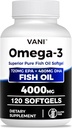 Huile de poisson Oméga 3 (4000mg), 120 Softgels, Oméga 3 suppléments acides gras avec EPA et DHA pour la santé du cerveau et du coeur*