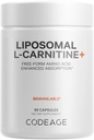 Codeage Supplément L-Carnitine+ liposomique - 500 mg L-Carnitine L-Tartrate par portion - Acide amino de forme libre - Carnitine - Livraison liposomique - Vegan, non-OGM, sans gluten - 90 capsules