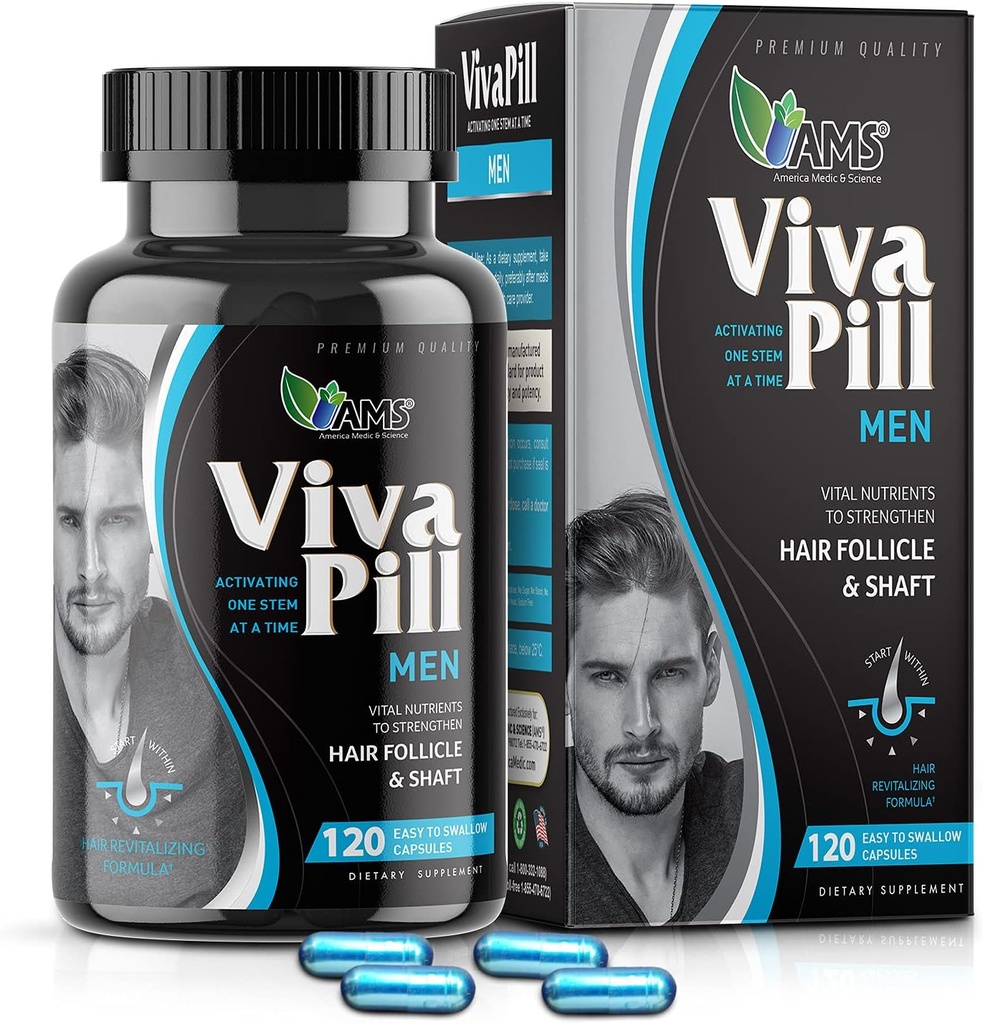 America Medic & Science VivaPill per gli uomini (120 capsule) Vitamine per capelli, pelle e chiodi | Pillole di Formula Rivitalizzante con Biotina, Integratore alimentare per la crescita dei capelli con collagene e Keratin