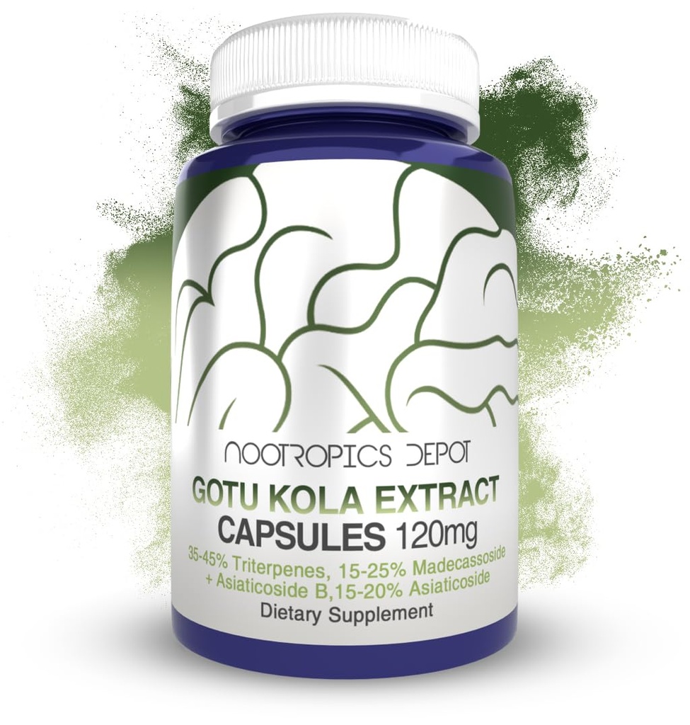 Nootropics Depot Gotu Kola Extrakt Kapseln | 120mg | 90 Count | Acid Resistant | Centella asiatica | 35-45% Triterpene | Unterstützt gesunde Stress Levels | Fördert Gedächtnis Enhancement