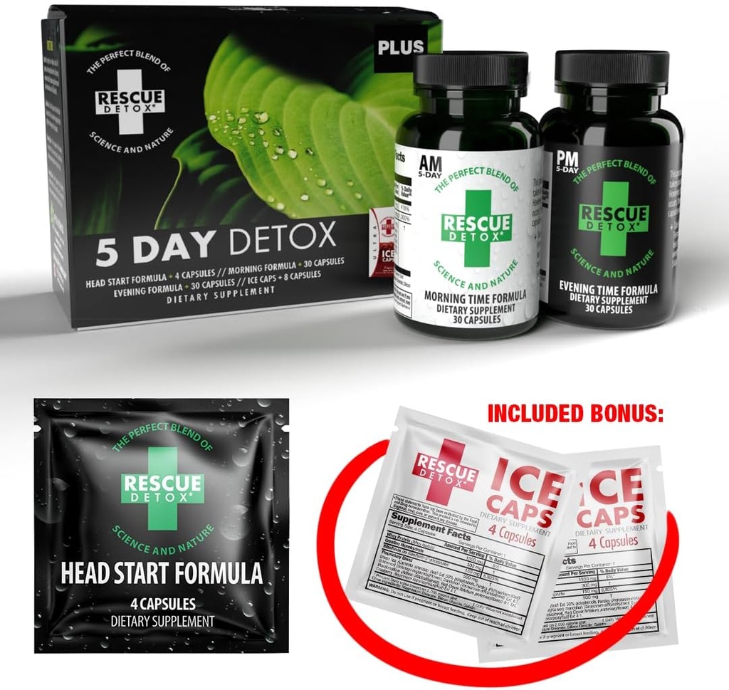Rescue Detox 5 Day Detox +Plus Kit - 72ct Capsules | Rimuove permanentemente tutte le tossine