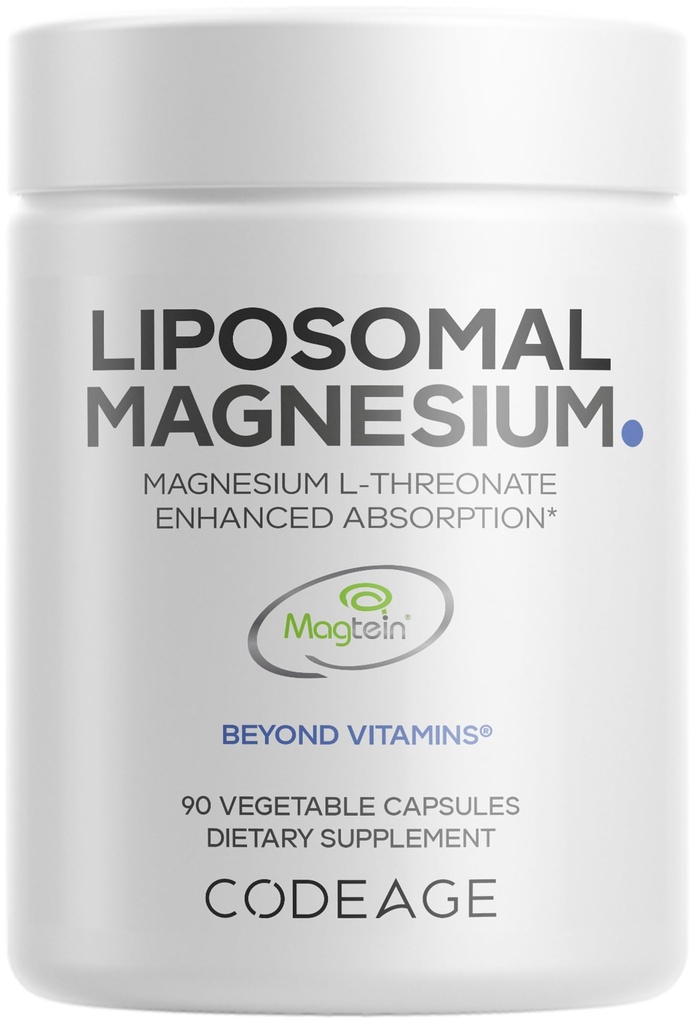 Codeage Liposomal Magnesium L-Threonate Supplement, patentiertes Magtein Magnesium Threonat für Gehirngesundheit, Gedächtnis und kognitive Funktion Unterstützung, Bioverfügbar, Non-GMO - 90 Kapseln