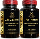 Suppléments d'acide amino L-LYSINE - Lysine pour adultes, Vitamines Santé tissulaire, Supplément de vitamine Amino Acid, Synthèse de protéines de soutien, Acide amino naturel - 2 bouteilles 200 Compte