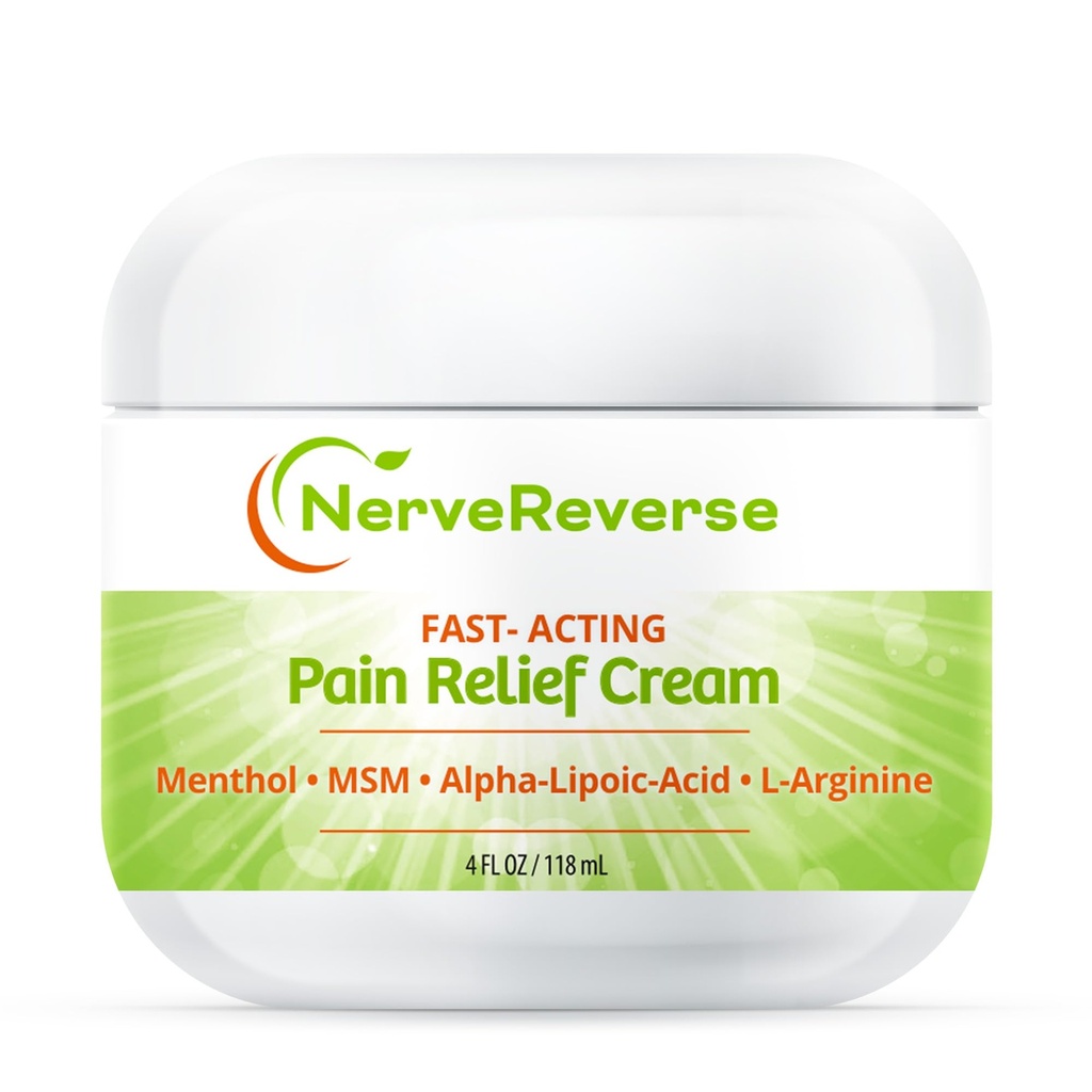 NerveReverse - Neuropathie Schmerzlinderung Creme für Füße, Hände, Beine Zehen. Große 4 OZ. JAR. Fast-Acting, maximale Stärke Creme mit 4% Menthol, MSM, L-Carnitin, L-Arginin, Vitamin E, Vitamin B6